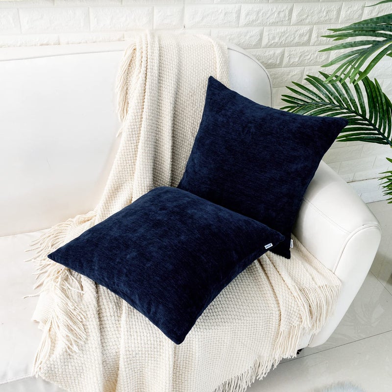 HWY 50 Navy Blue Throw Pillow Covers 20x20 Inch for Couch Sofa Living Room, Chenille Soft Comfy Solid Decorative Square Throw Pillows Case Set Cushion Cover Pack of 2 - Image 3